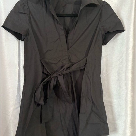 BCBGMaxAzria Charcoal Wrap Blouse Tie Front size Small - Picture 1 of 3